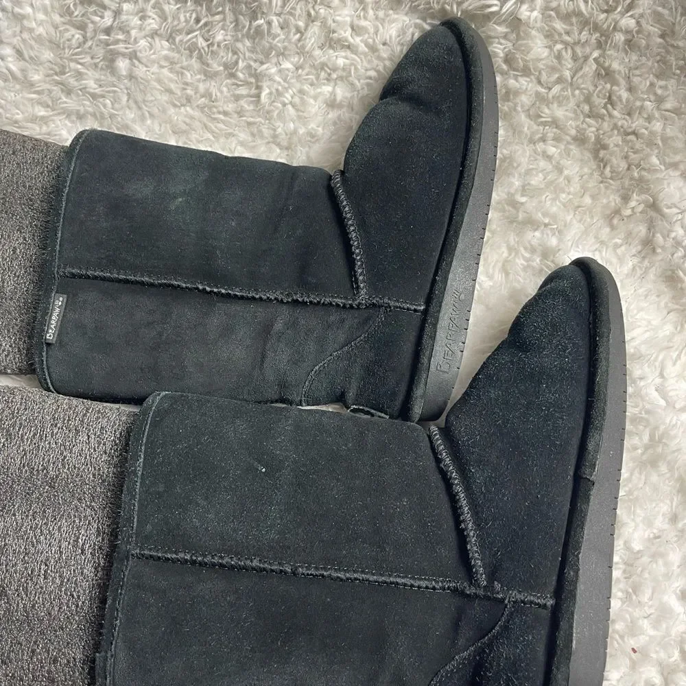 BearPaw black leather suede mid calf boots.sheepskin & wool blend lining SZ10